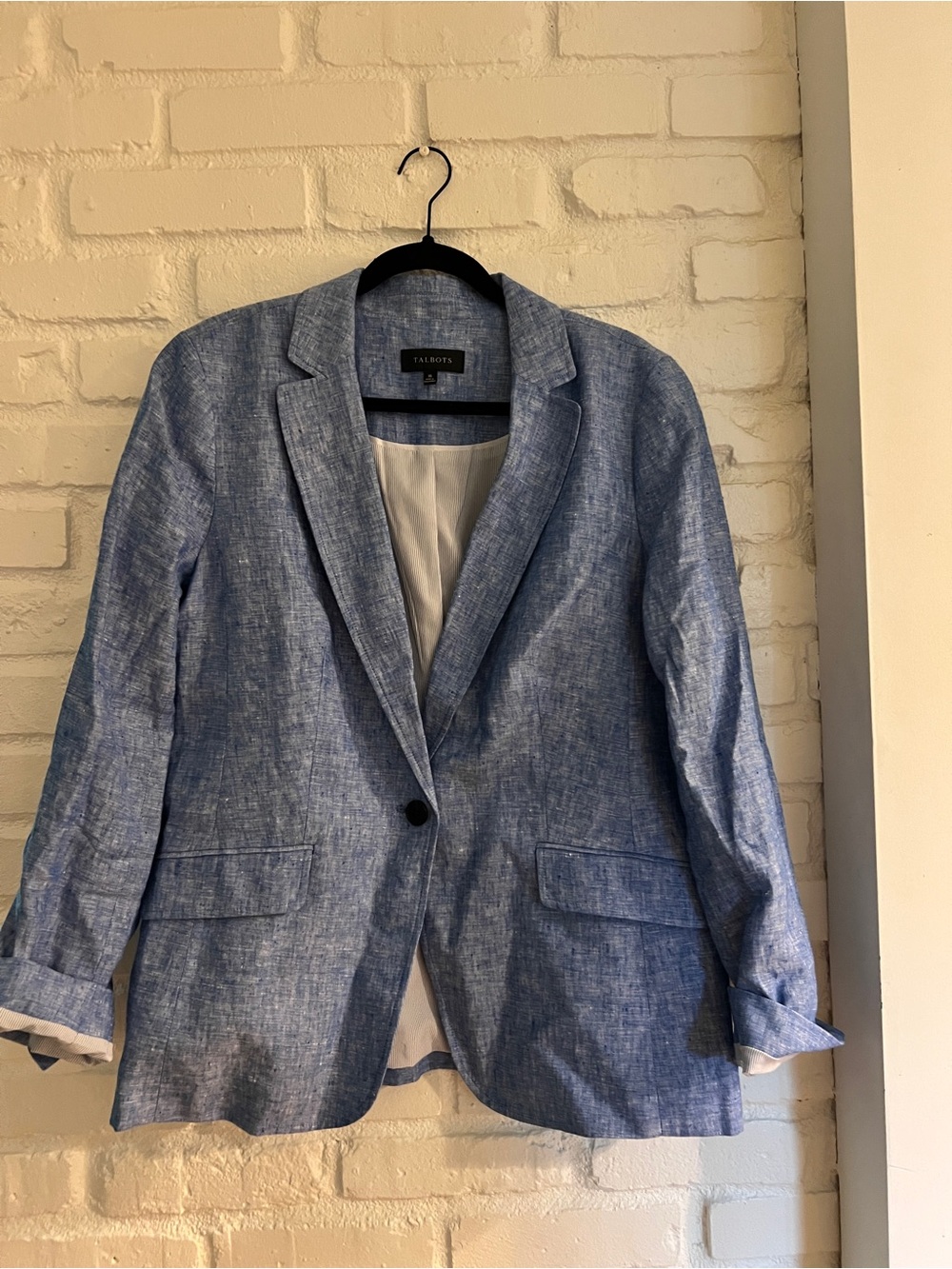 Talbots Light Blue Linen-Blend Single-Button Blazer